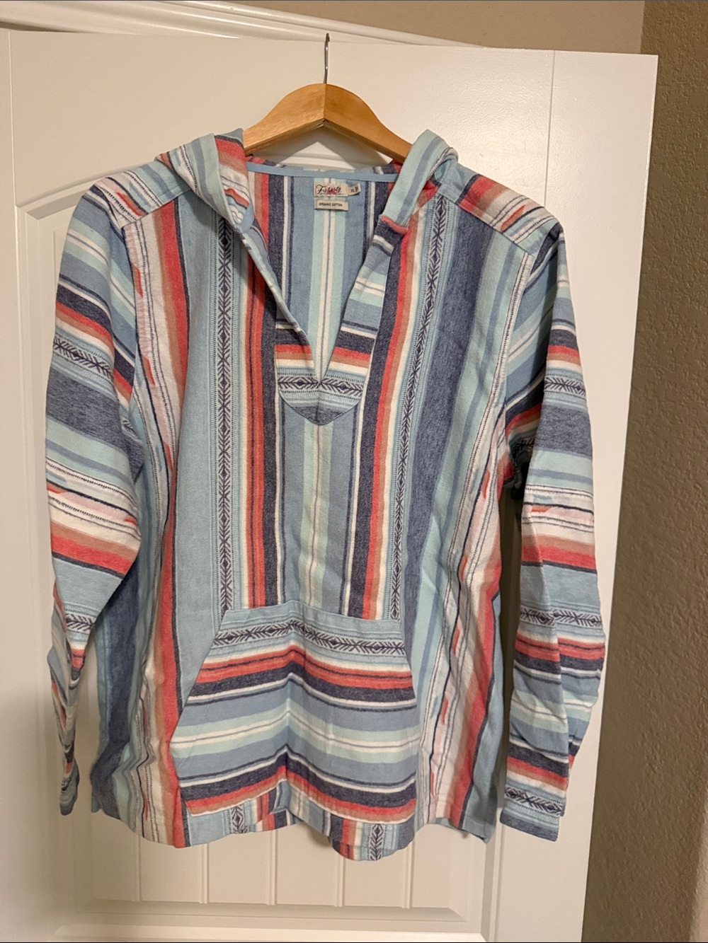 Faherty Light Blue Multistripe Hooded Baja Shirt